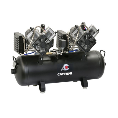 Cattani 100-215 - безмасляный компрессор типа тандем для CAD/CAM, двухцилиндровый, с осушителем, с ресивером, однофазный, без кожуха, 100 л, 215 л/мин | Cattani (Италия)