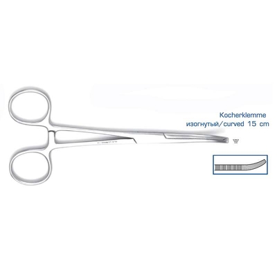 Зажим хирургический с зубчиками изогнутый Kocherklemme, 15 см | HLW Dental Instruments (Германия)