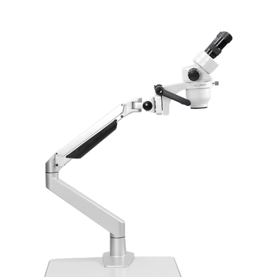 ALLTION ASM-0745BS – бинокулярный зуботехнический стереомикроскоп с плавным увеличением 7x-45x, на кронштейне с настольным креплением | Alltion (Китай)