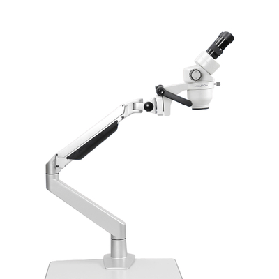 ALLTION ASM-112BS – зуботехнический стереомикроскоп с двухступенчатым увеличением 10x и 20x, на кронштейне с настольным креплением | Alltion (Китай)