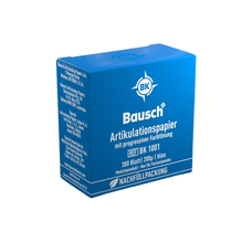 Bausch BK 1001 - артикуляционная бумага I-формы синяя (сменный блок), толщина 200 мкм, 300 листов