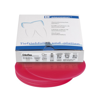 Erkoflex color - термоформовочные пластины, цвет яpкo-розовый, диаметр 125 мм, 5 шт. | Erkodent (Германия)