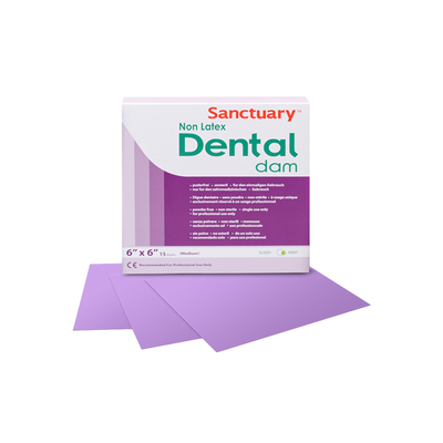 Dental Dams Non-Latex - коффердам безлатексный с ароматом мяты, фиолетовый цвет, 152×152 мм, 15 шт. | Sanctuary Health (Малайзия)