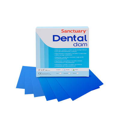 Blue Latex Dental Dams - коффердам без запаха, синий цвет, 152×152 мм, 36 шт. | Sanctuary Health (Малайзия)