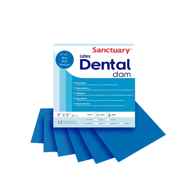 Latex Dental Dams - коффердам без запаха, синий цвет, 127×127 мм, 52 шт. | Sanctuary Health (Малайзия)