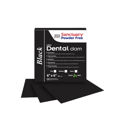 Black Latex Dental Dams - коффердам с ароматом мяты, чёрный цвет, 152×152 мм, 36 шт. | Sanctuary Health (Малайзия)