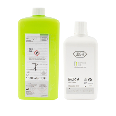 Масло и жидкость для аппарата Assistina (комплект: сервисное масло MD-500, 0,5 л и дезинфицирующая жидкость MC-1000, 1 л) | W&H DentalWerk (Австрия)